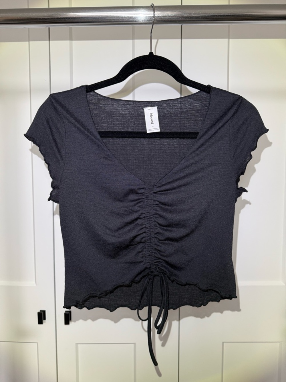 Abound Black Ruched Drawstring Crop Top